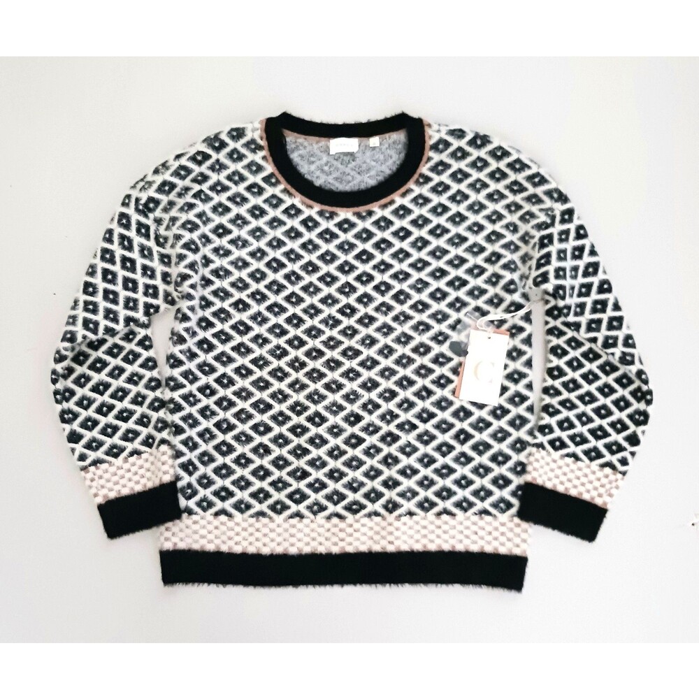 NWT Cyrus Dover Diamond Pattern Pullover Sweater Sz S Soft Fuzzy Knit